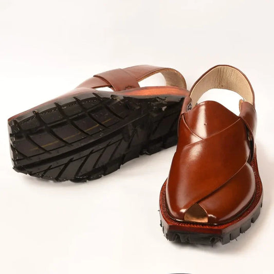Hand-Crafted Mustard Peshawari Norozi Chappal with Double Sole – 092331